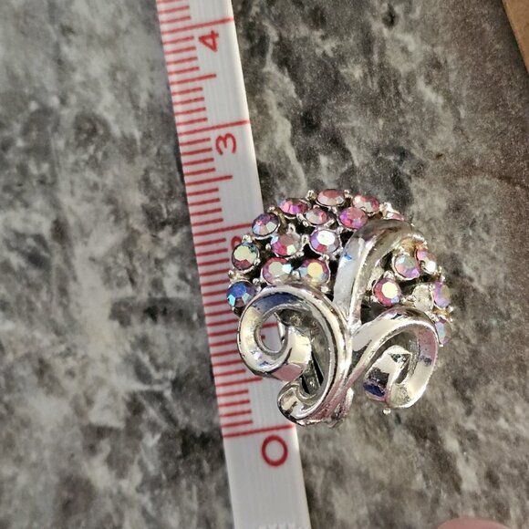 VTG Coro Silver Tone Clip On Earrings Pink AB Stones Aurora Borealis Mod 1960s - Picture 8 of 14